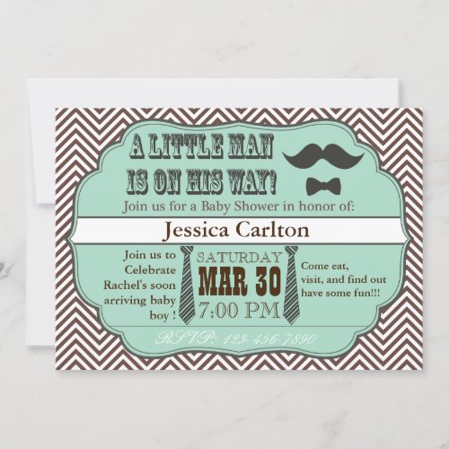 Green Mustache &amp; Ties Baby Shower Invitations