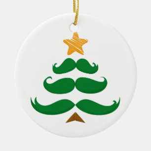 Green Mustache Tree Ceramic Ornament
