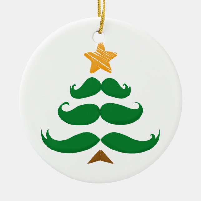 Green Mustache Tree Ceramic Ornament (Front)