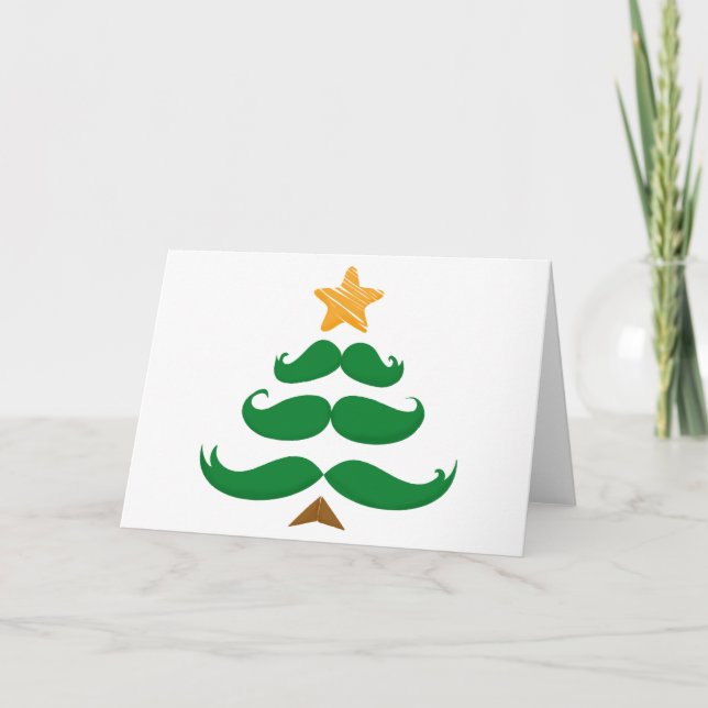 Green Mustache Tree Holiday Card (Front)