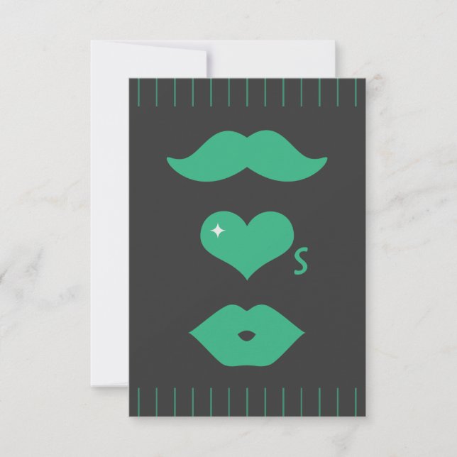 Green Mustache Wedding RSVP Card (Front)