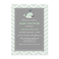 Green Mustache Whale Boy Baby Shower Invitation