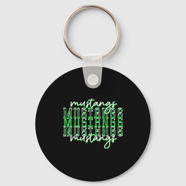 Green Mustang Pride School Srit Game Day Mustangs  Keychain (Front)