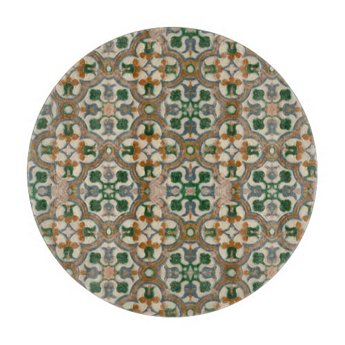 Green mustard floral Azulejos Geometric pattern Cutting Board