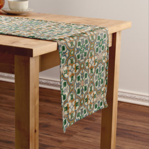 Green mustard floral Azulejos Geometric pattern Short Table Runner