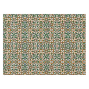 Green mustard floral Azulejos Geometric pattern Tablecloth