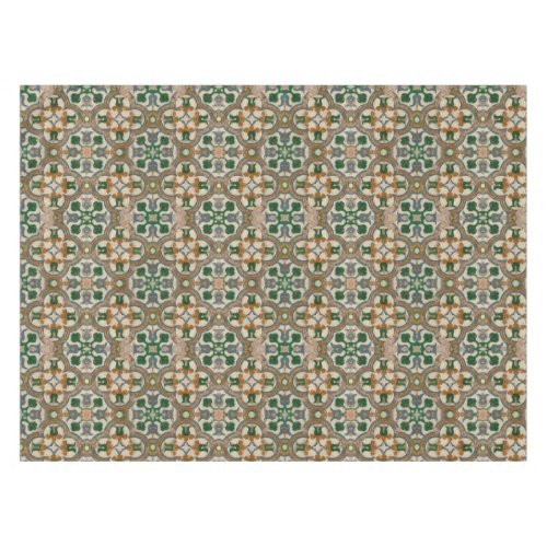 Green mustard floral Azulejos Geometric pattern Tablecloth
