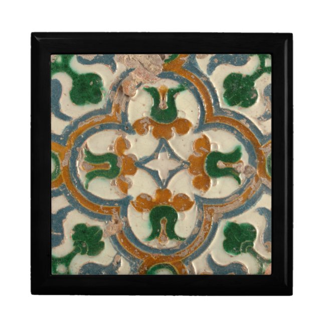 Green mustard Spanish floral Geometric Azulejos Gift Box (Front)