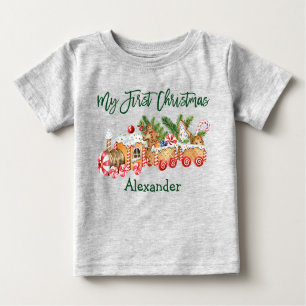 Green My First Christmas Gingerbread Train Gray Baby T-Shirt