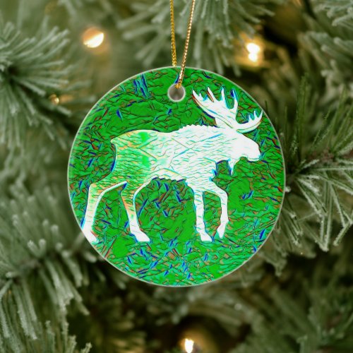 Green Mystical Moose Custom Christmas Ceramic Ornament