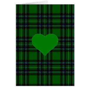 Green N' Black tartan plaid - green heart accent Cards