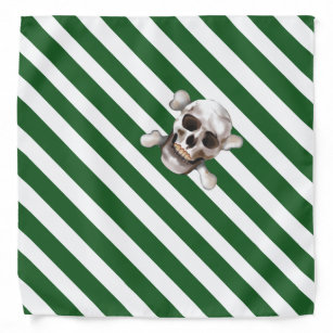 Green 'n white Pirate Stripe w' Skull & Crossbones Bandana