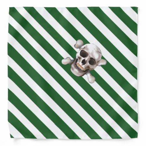 Green n white Pirate Stripe w Skull  Crossbones Bandana