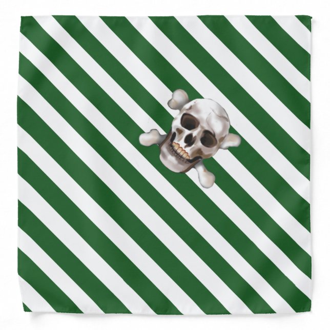 Green 'n white Pirate Stripe w' Skull & Crossbones Bandana (Front)