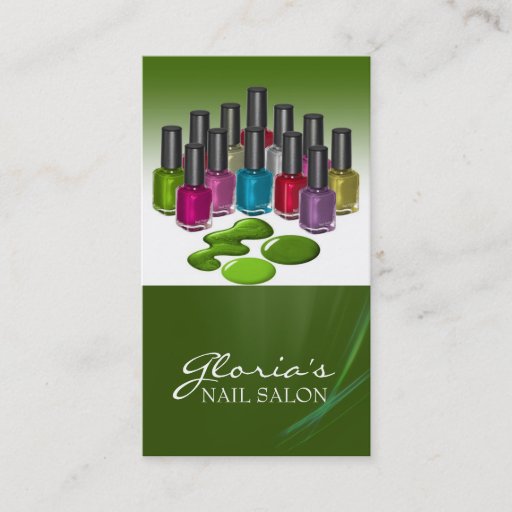Customizable Green Nail Technician Business Cards