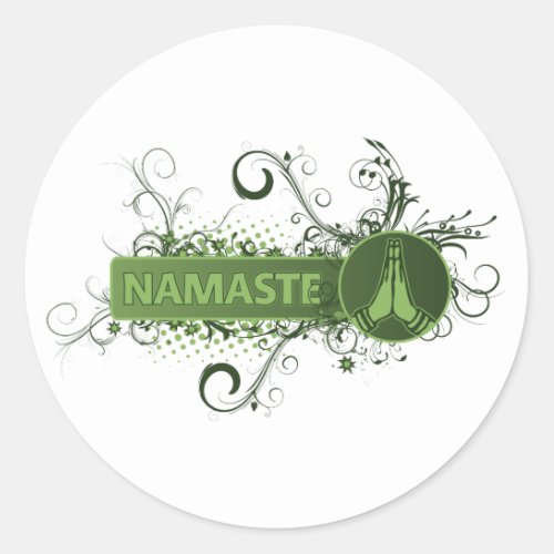 Green Namaste English Classic Round Sticker