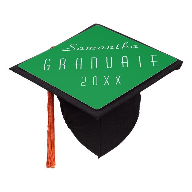 Green Name and Year Graduation Cap Top (Angled)