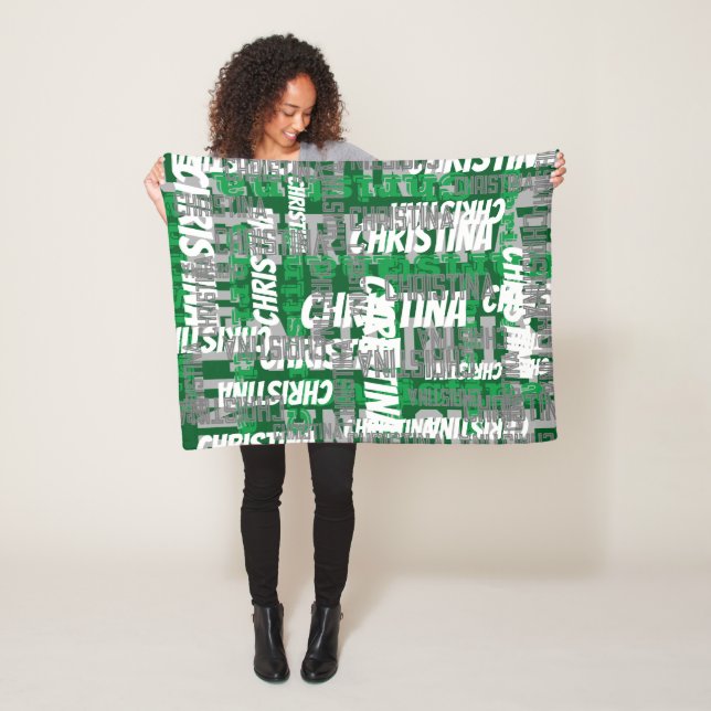 Green Name Collage Personalized Boys Kids Fleece Blanket (In Situ)