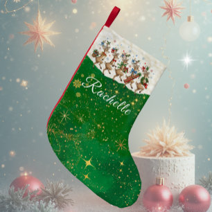 Green Name Marching Quirky Christmas Reindeer  Small Christmas Stocking