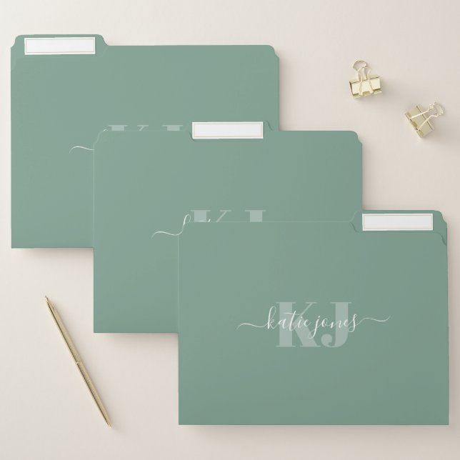 Green Name & Monogram | Retro Typography File Folder (Set)