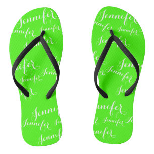 Green name  pattern Slim Straps Flip Flops