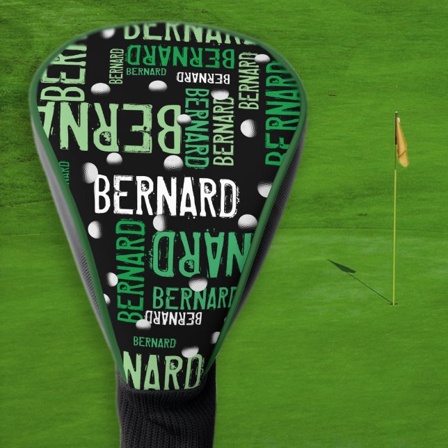 Green Names and Golf Balls printed on Black Golf Head Cover (Creator Uploaded)