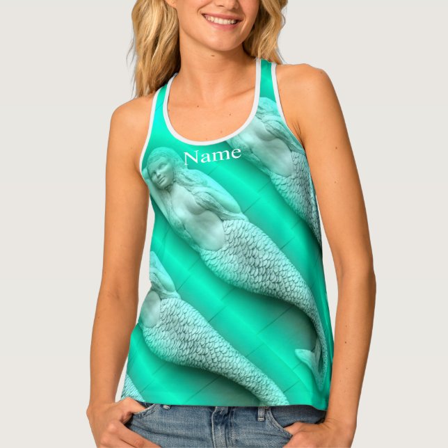 Green napping  mermaids pattern tank top (Front)