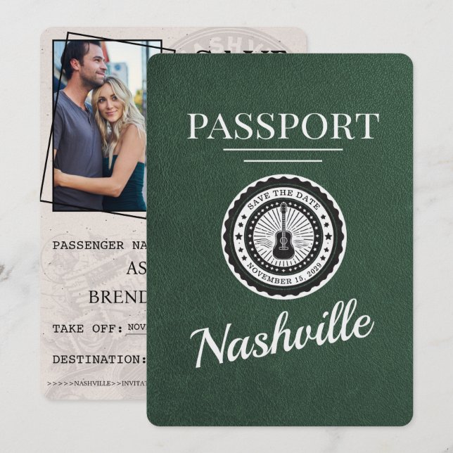 Green Nashville Passport Save The Date (Front/Back)