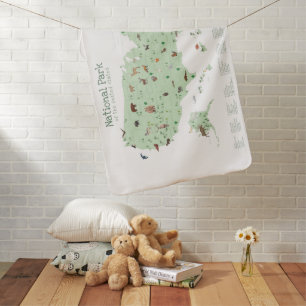 Green National Parks Map Woodland Baby Blanket