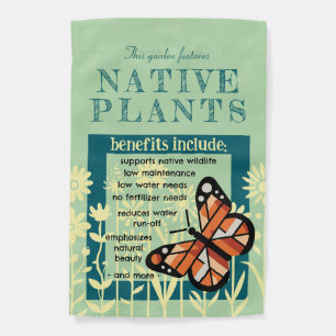 Green Native Plants Monarch Butterfly Minimalist Garden Flag