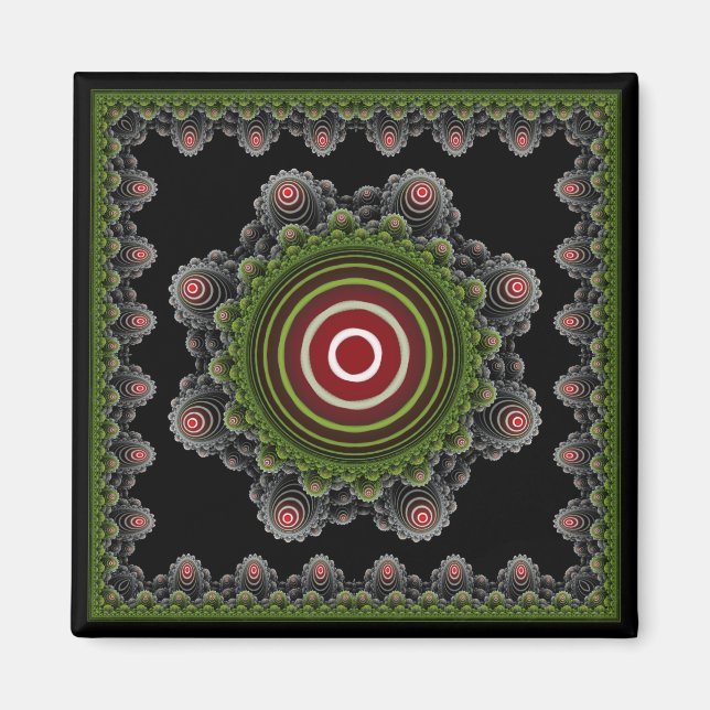 Green natural fractal framed ornament magnet (Front)