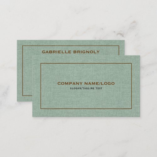 Green Natural Linen Fabric Look brown border Business Card