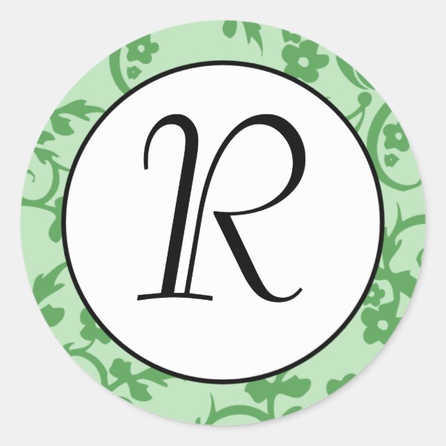 Green Natural Pattern Monogram Initial Sticker (Front)