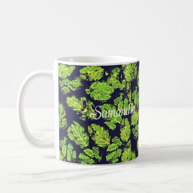 Green Nature Acrylic Paint Leaf Coffee Mug (Left)