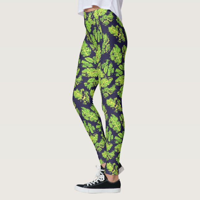 Green Nature Acrylic Paint Leaf Leggings (Left)