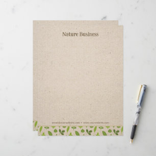 Green Nature Border on Kraft Paper Letterhead