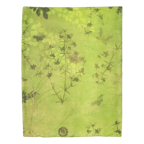 Green Nature Forest Wildflowers Butterfly Duvet Cover