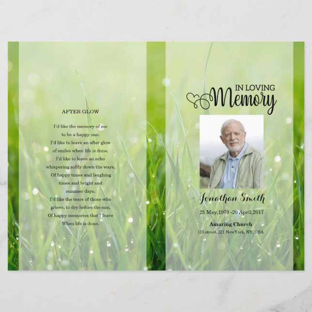 Green nature Funeral Program template (Front)