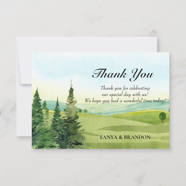 Green nature landscape watercolor  thank you card (Front)