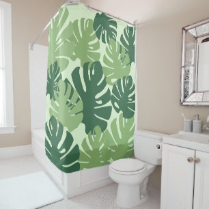 Green Nature tropical Leaves Monstera Pattern Shower Curtain