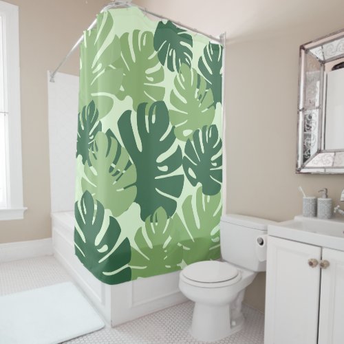 Green Nature tropical Leaves Monstera Pattern Shower Curtain