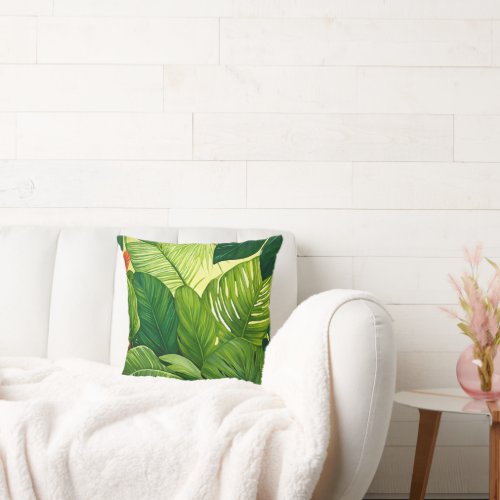 Green Nature Watercolor Pattern  Throw Pillow