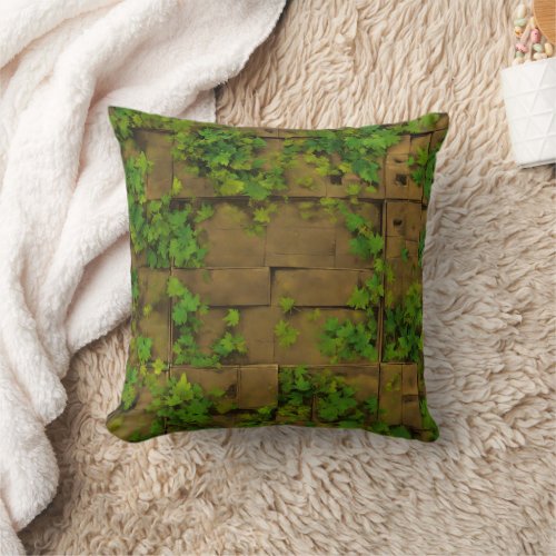 Green Nature Watercolor Pattern Throw Pillow 