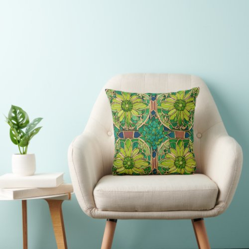 Green Nature Watercolor Pattern Throw Pillow 