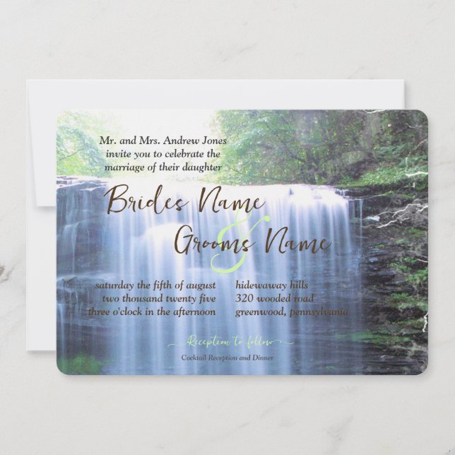 Green Nature Waterfall Wedding Invitation (Front)