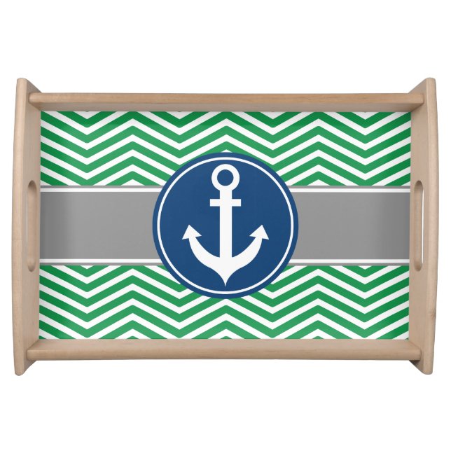 Green Nautical Anchor Chevron Serving Tray (Front)