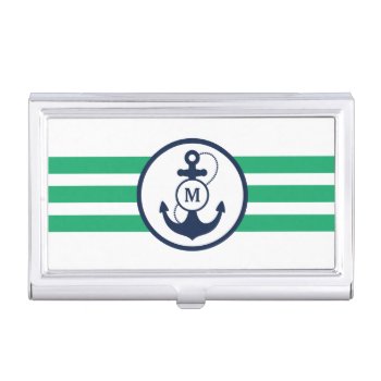 Green Nautical Anchor With Monogram Business Card Case by snowfinch at Zazzle
