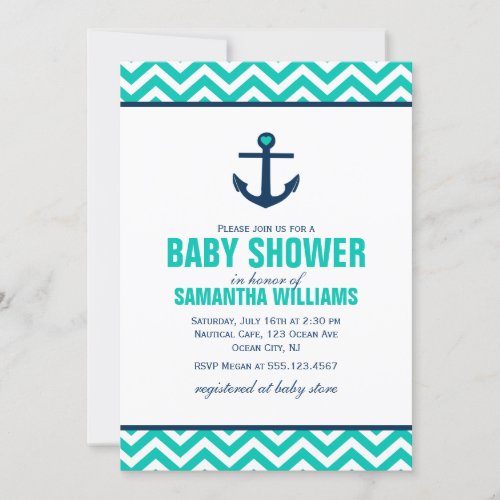 Anchor and Chevrons Nautical Baby Shower {green} Personalized Announcements