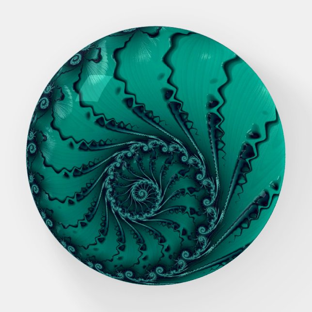 Green Nautilus Shelli Fractal Spiral  Paperweight (Front)