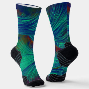 Green Navy Abstract Feathers Socks